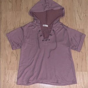 purple hooded shirt
